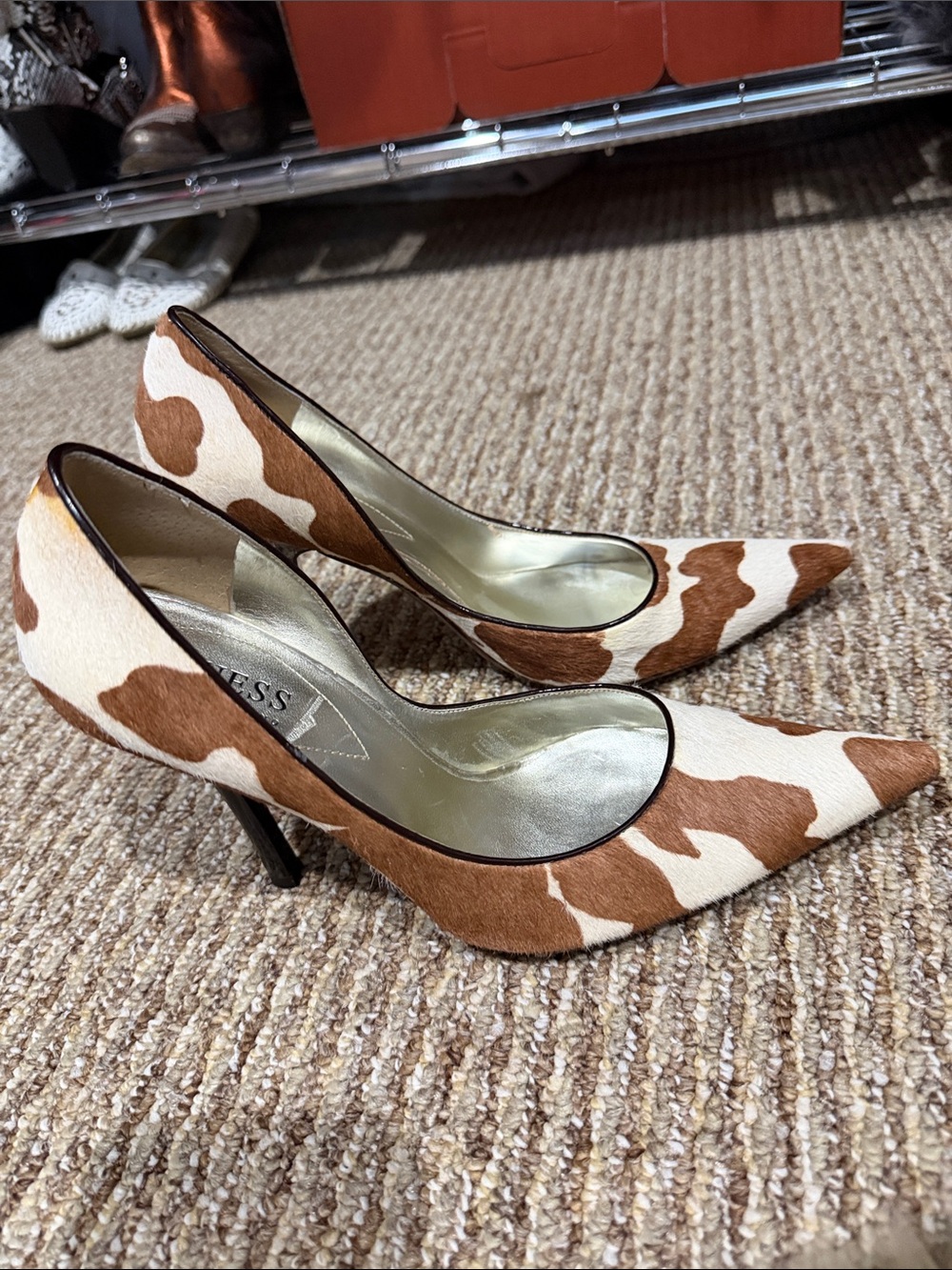Vintage 90’s Guess Cow Print High Heels Size 8.5